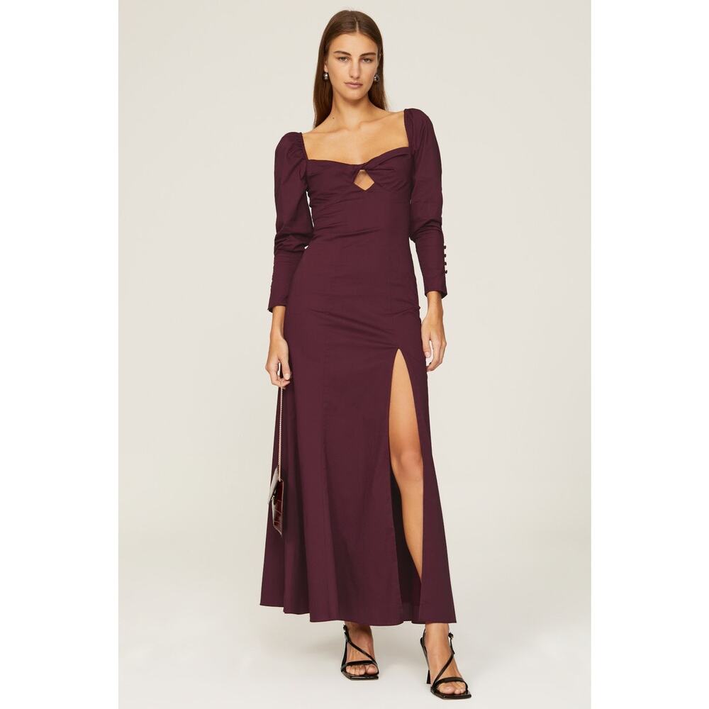 Staud Josephine Burgundy Maxi Dress Fitted Minimal Elegant Chic Size 4